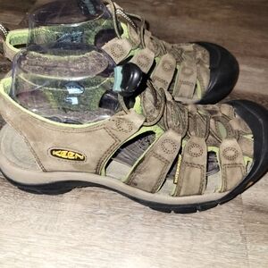 KEEN Mens Fisherman Shoes Green Leather Elastic Laces River‎ Activ…